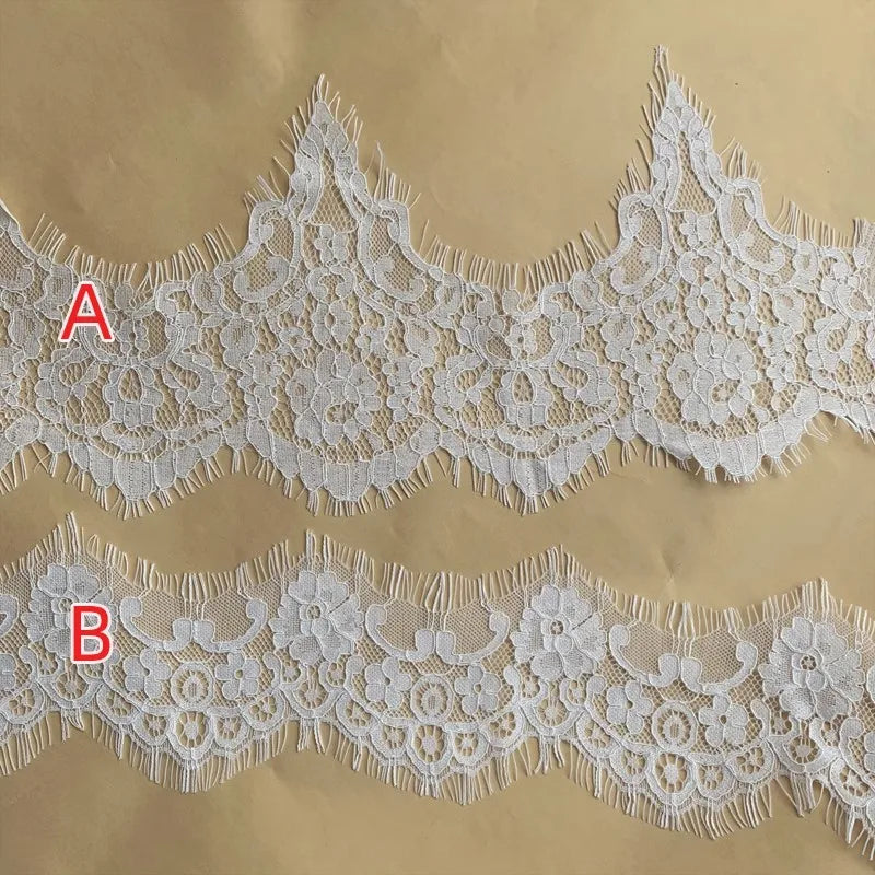 dentelle fleurs franges broderie fine blanc opaque 18cm largeur écolo tissu maille decoration