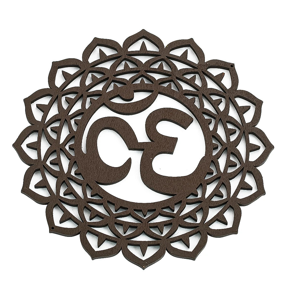 plaque murale bois motif géométrique marron artisanal moderne décoration chambre maison yoga spiritualité