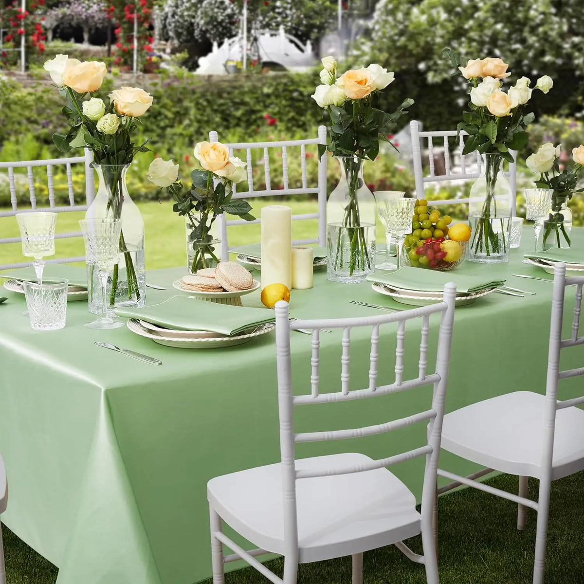 nappe rectangulaire vert pastel solide moderne 150x300cm mariage fête extérieure intérieure polyvalente polyester imperméable