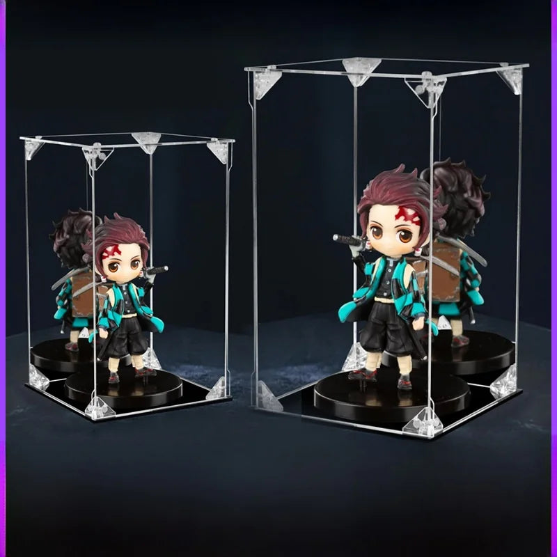 boîte rangement acrylique transparente couvercle figurine collection socle noir clips