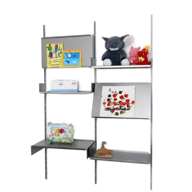 étagère murale modulaire acier inoxydable gris moderne livres cadres vases bougies