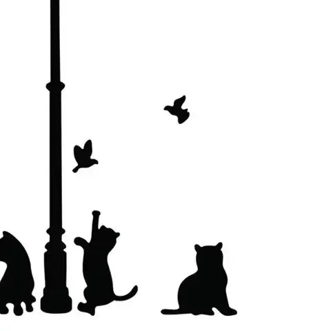 sticker mural noir silhouettes chats oiseaux lampe minimaliste adhésif chambre décoration intérieure erotique