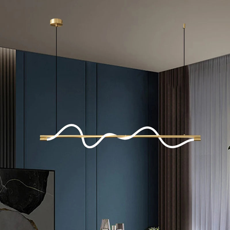 lampe suspendue moderne acrylique blanc noir doré ligne ondulée passe câble 2000 82000 lumens