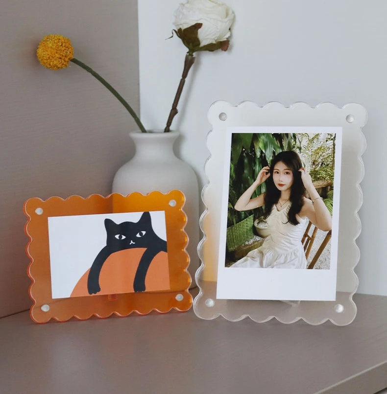 cadre photo acrylique moderne bordure ondulée transparent décoratif vertical horizontal chat noir