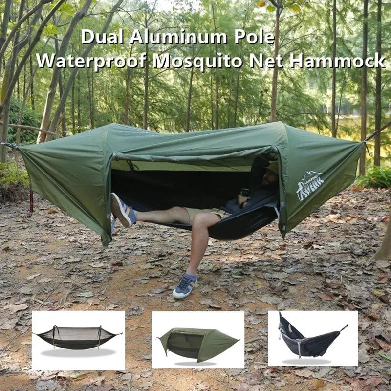 hamac camouflage imperméable moustiquaire sac rangement vert olive pratique sécurité camping adultes