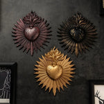 sculpture murale cœur relief feuilles bronze noir artisanal gothique décoration intérieure ornement religieux farmhouse