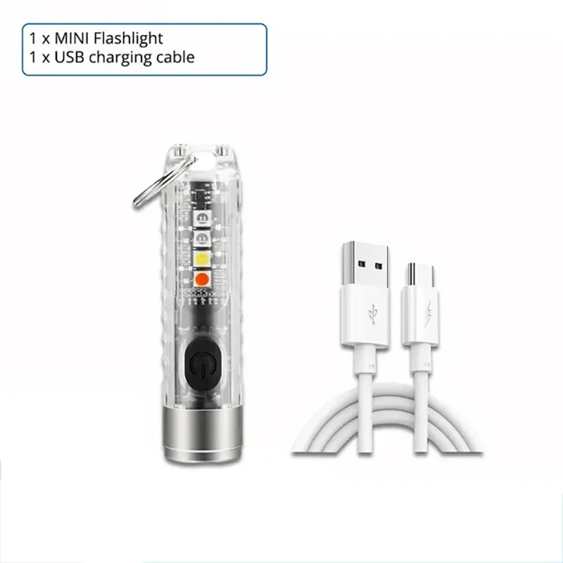 mini lampe poche rechargeable led argentée verte bleue portable annneau porte cle compact