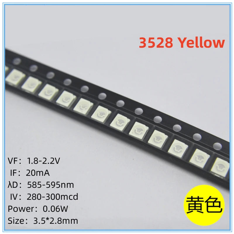 Diodes led smd 3528 blanc jaune rouge rose violet bleu vert 1210 pièces électronique