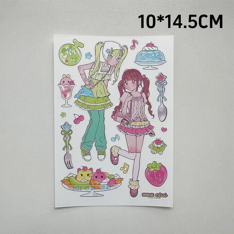 autocollants kawaii personnages dessins animés fruits coeurs notes musicales couleur rose blanc vert bleu