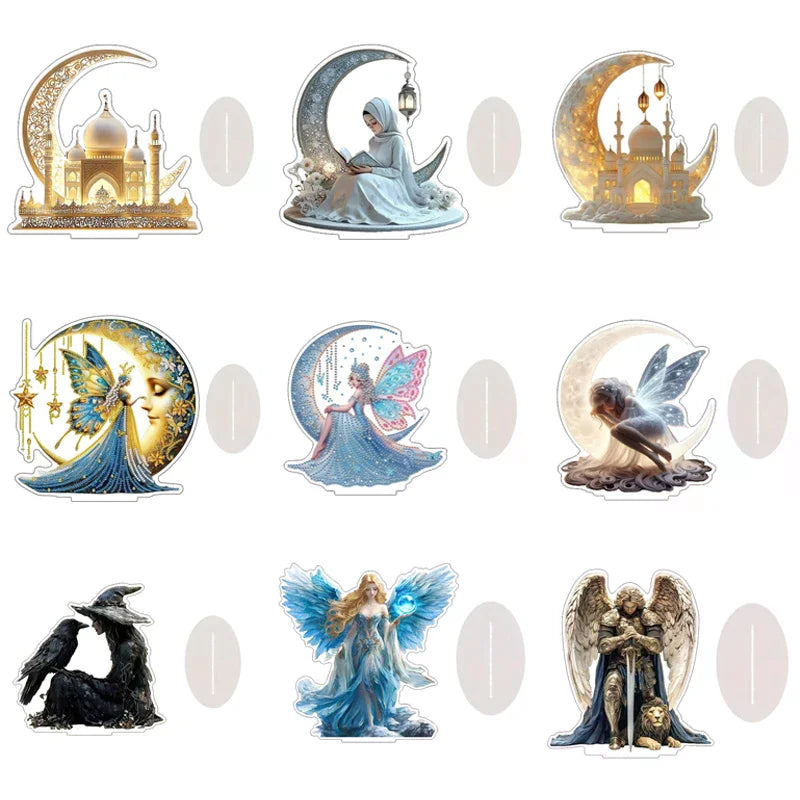 décoration figurines transparentes croissant lune motifs orientaux sorcières fées mosquées étoiles dragons fantaisie