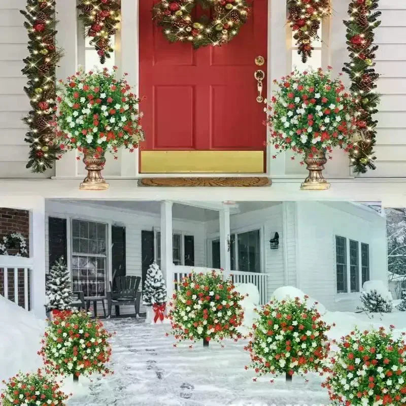 décoration intérieure pot fleurs artificielles rouges blanches feuilles vertes moderne
