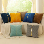 housses coussins décoratifs velours plis verticaux bleu foncé jaune gris modernes opaques 45x45cm