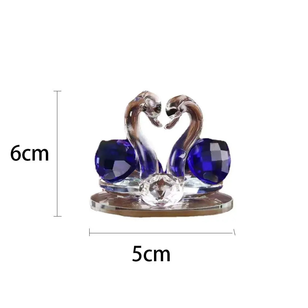 décoration maison sculpture cygne transparent violet bleu réaliste artisanal moderne base circulaire