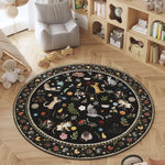 tapis rond chats fleurs blanc rose bleu bordure ornée salon chambre décoration moderne