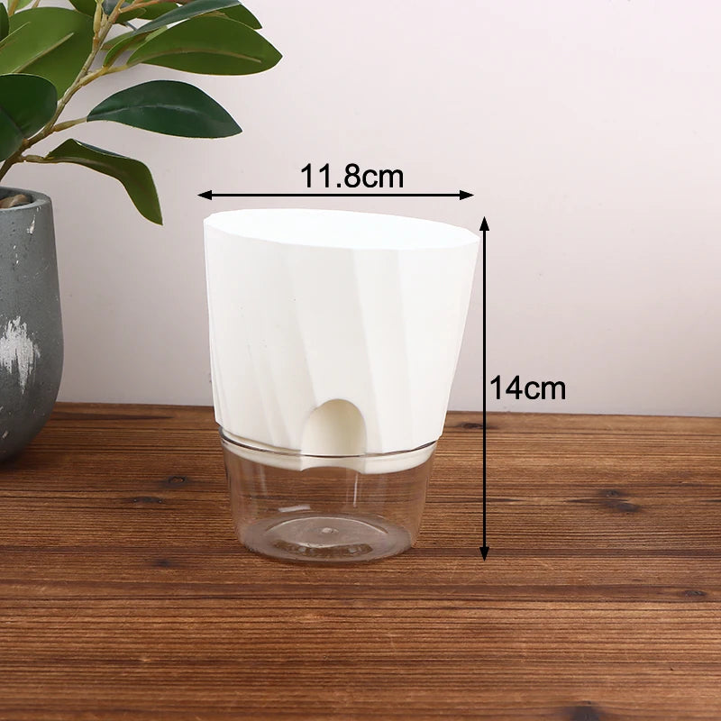 pots plantes transparents moderne minimaliste blanc rose gris rayures diagonales matériau plastique absorption d'eau