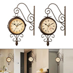 horloge murale double face horaire arabe métal marron rétro vintage decoration mur silencieuse industriel
