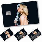 autocollants carte crédit sabrina carpenter adhésifs personnalisables moderne bleu clair noir doré imprimé maillot