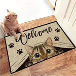 tapis entrée moderne imprimé chat texturé beige noir blanc 40x60cm imperméable