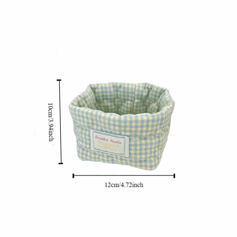 panier rangement tissu carreaux rose bleu vert jaune vintage réutilisable multiple doux ménage
