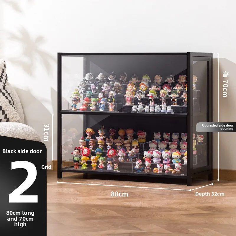 présentoir rangement étagère vitrée moderne noir transparent compartiments 120L capacité