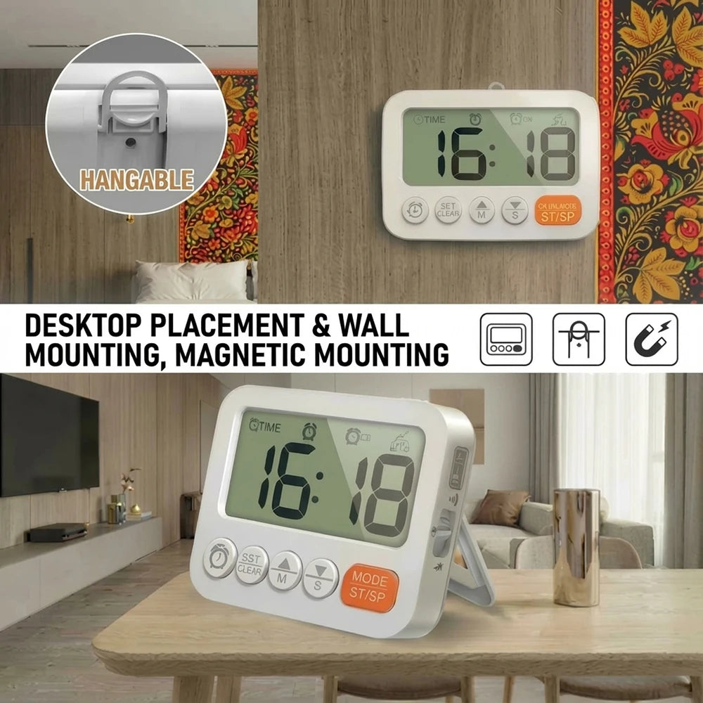 horloge numérique multifonctionnelle alarme minuterie blanc moderne compact pliable suspendu batteries