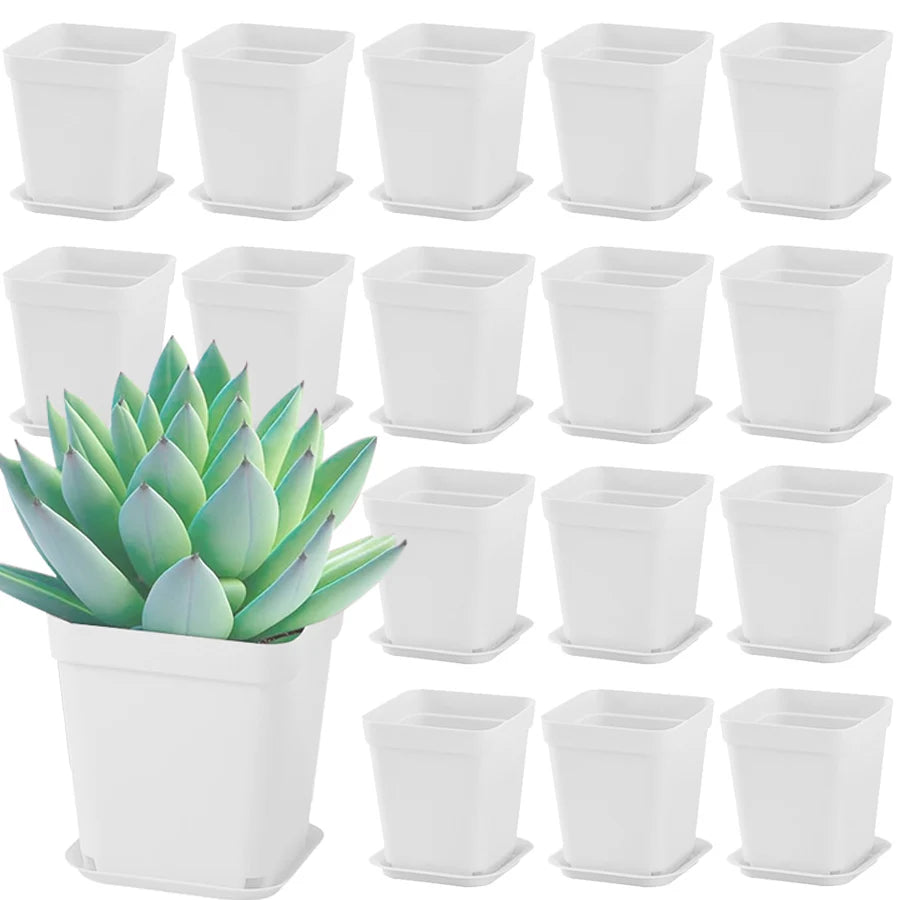 pots fleurs blancs modernes plateau drainage adhésif set 10 20 pots carreaux plastique