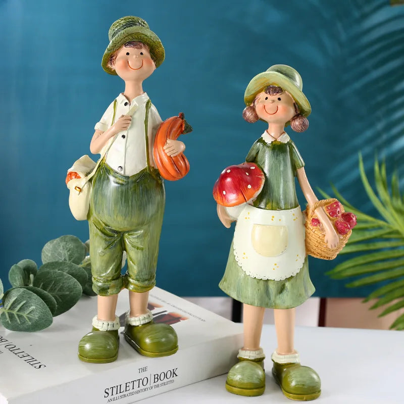 décoration maison figurines fermiers paniers fruits rouges champêtre naïf rusticitéextérieurintérieurornementjardin