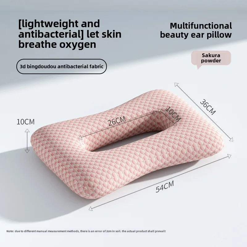 oreiller beauté anti âge soins visage prévention sommeil latéral soulagement pression oreilles texture gaufrée