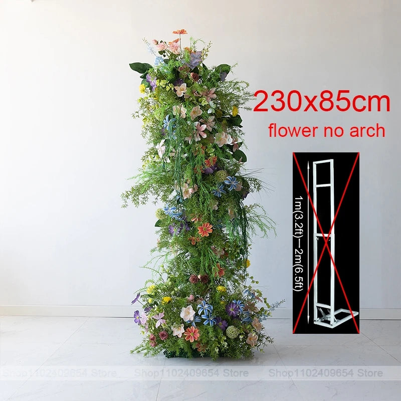 décoration murale bouquet fleurs artificielles roses blanches jaunes bleues feuilles vertes mariage fête événement