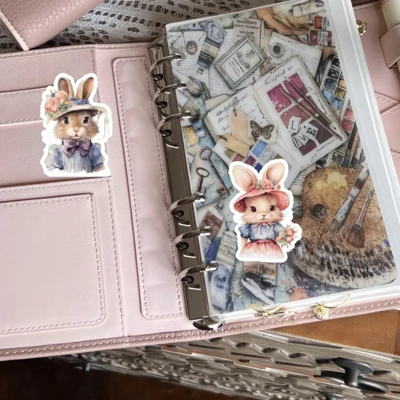 sticker lapin illustratif multicolore costume formal scrapbooking décoration journal intime papeterie vintage adhésif
