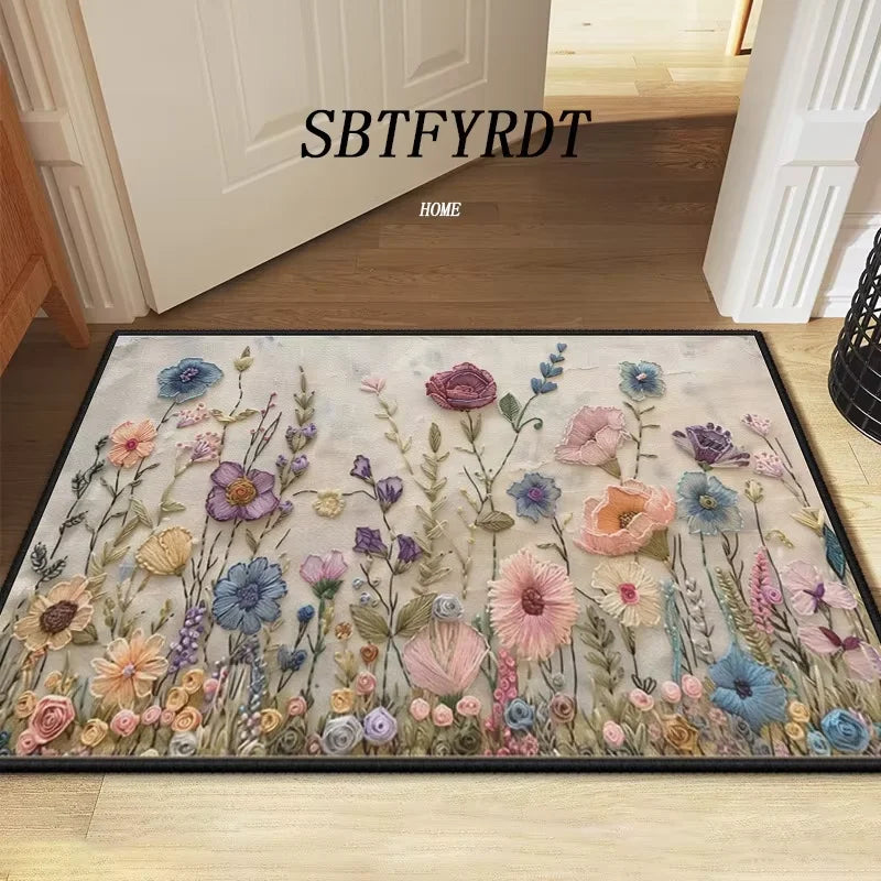tapis fleurs relief multicolore moderne résistant décoration extérieur salon porte