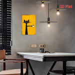 tableau mural jaune chat noir tasse illustration cartoon cuisine chambre decoration intérieure