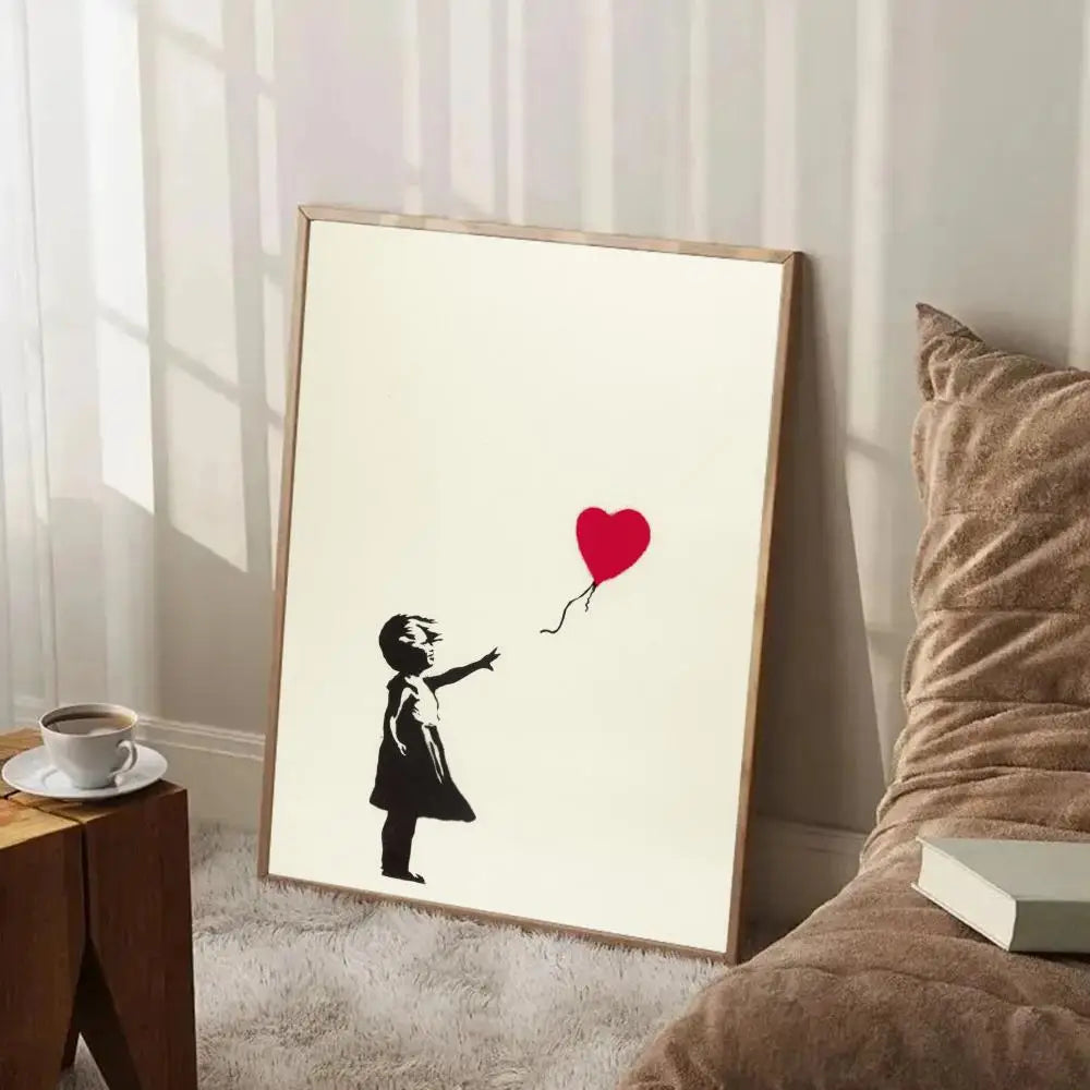affiche art contemporaine street banksy graphique abstraite noire blanche verte murale salon decoration