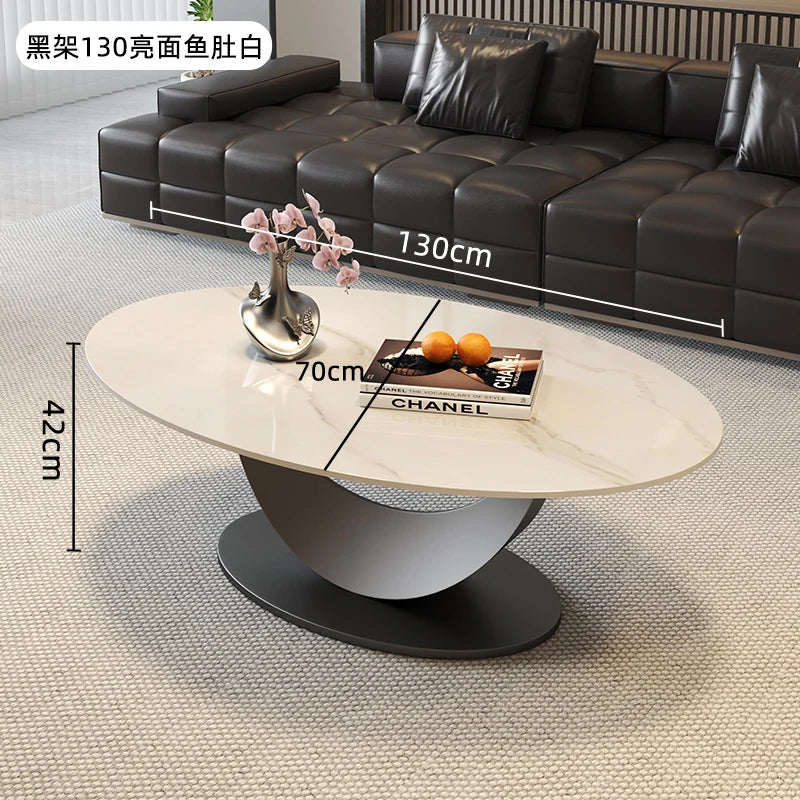 table basse ovale moderne blanche effet marbre gris salon meuble bois luxe