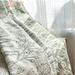 rideau épais vert clair gris motif fleurs feuilles salon chambre classique romantique moderne