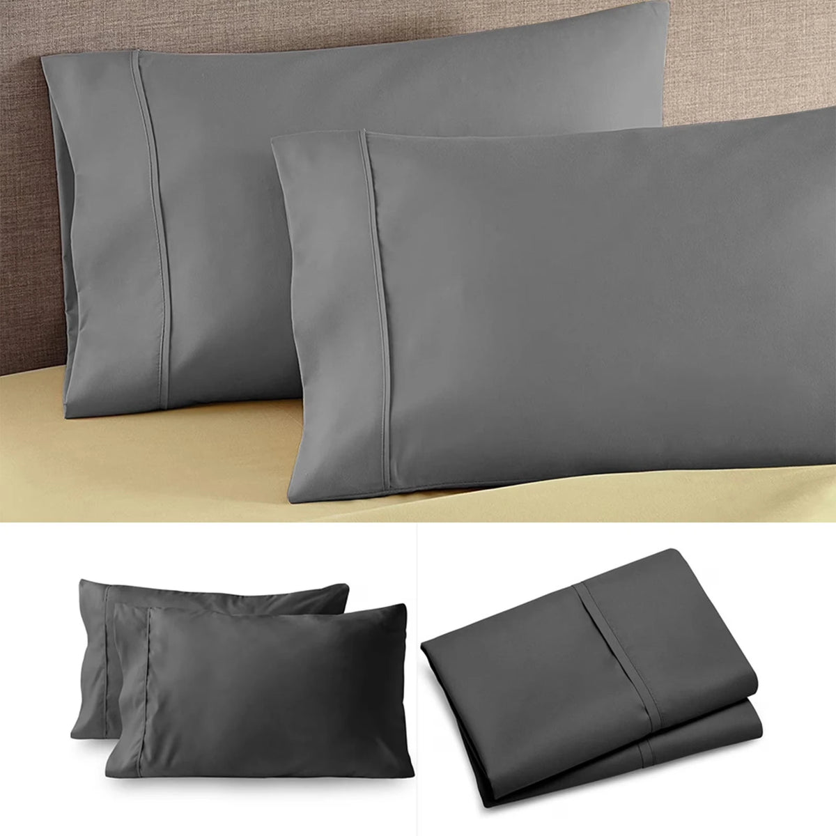 taies d'oreiller microfibre coton polyester beige gris noir bleu rouge blanc enveloppe simple literie