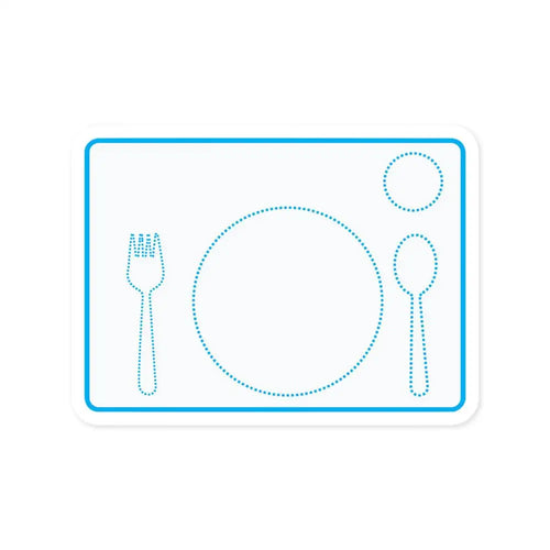 tapis table blanc fourchette cuillère assiette motif enfant illustration simple polymère opacité maison bleu