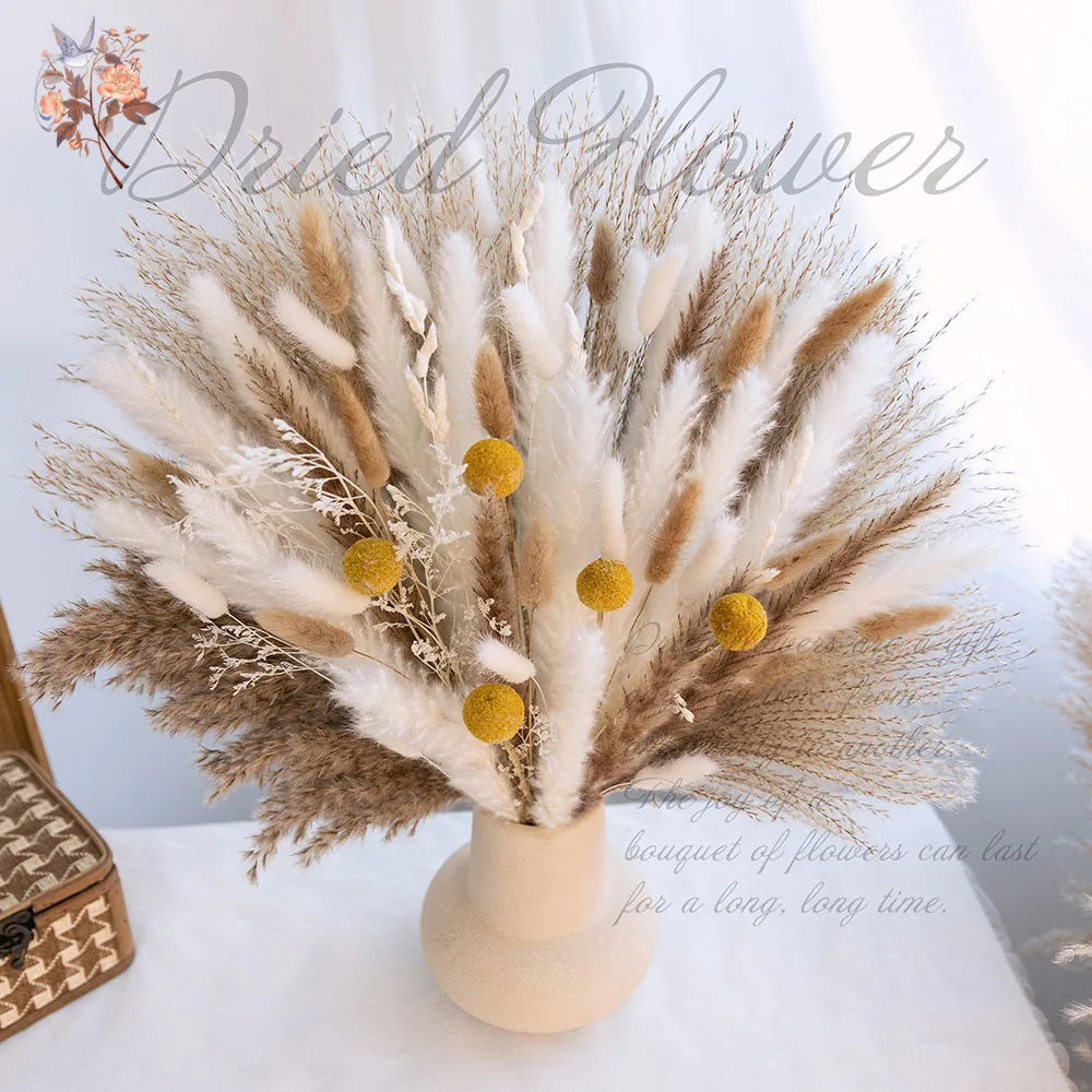 bouquet fleurs séchées pampas naturel rustique décoration intérieur mariage anniversaire vase