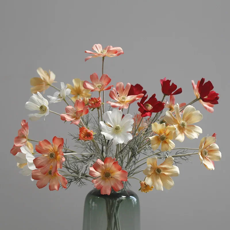 bouquet artificiel fleurs simples moderne blanc rose rouge jaune bleu intérieur décoration mariage anniversaire