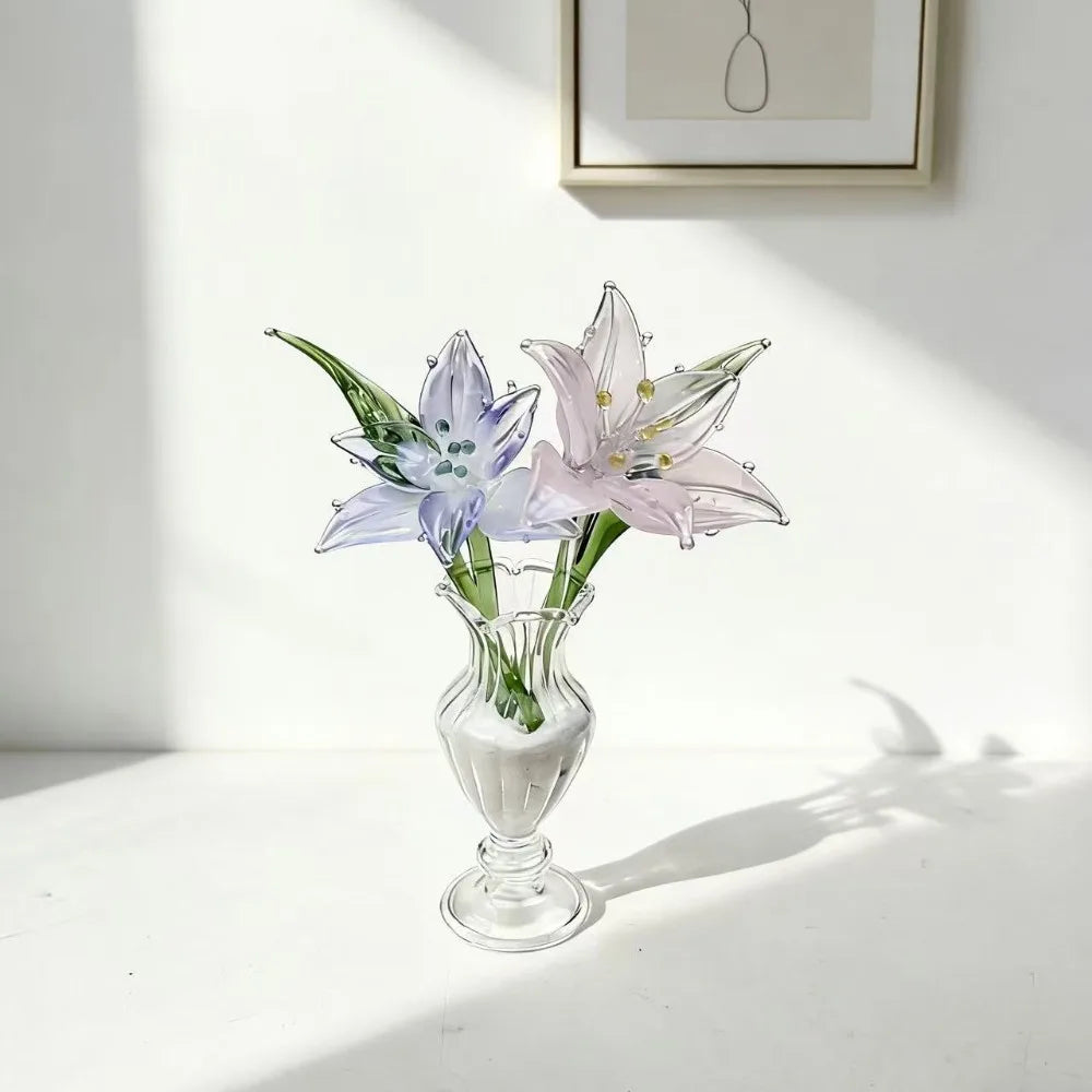 décoration florale verre transparent vase ridé fleur artificielle moderne chambre salon cadeau artisanal