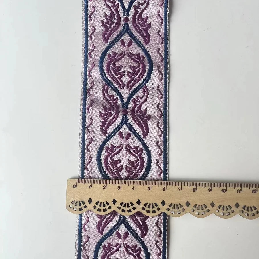 ruban polyestère largeur 6cm brodé ornements floraux couleurs rose gris marron bleu vertOpaque élégant