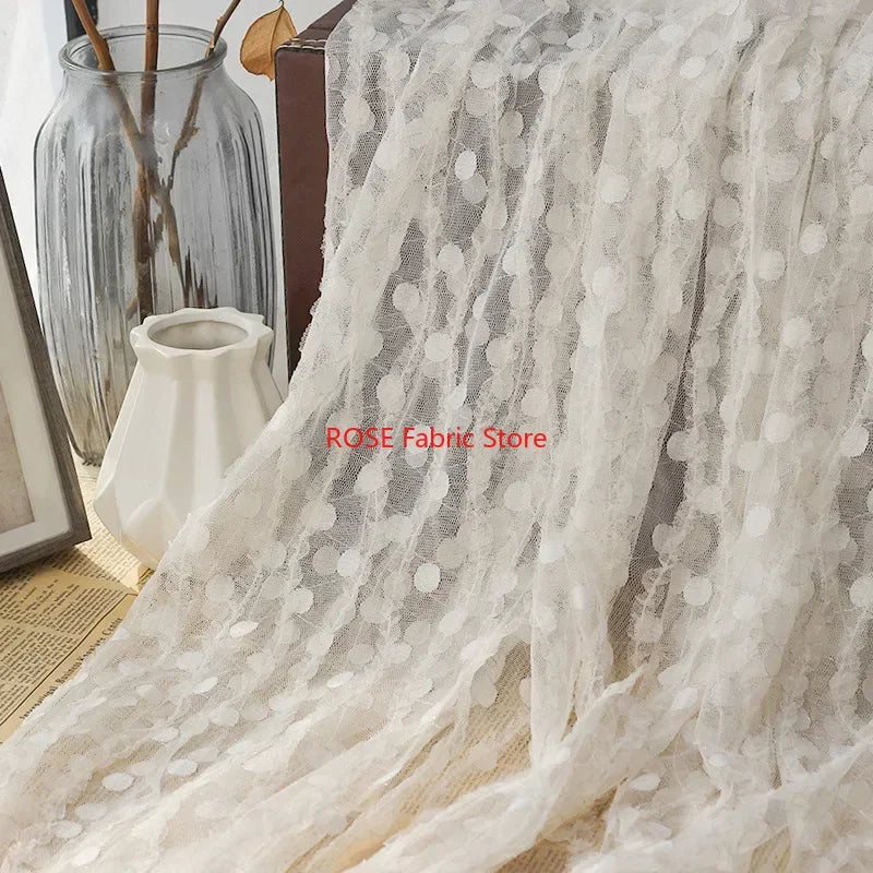 tissu dentelle brodée pois 3d tulle maille jacquard rayé été vocation plage blanc rose