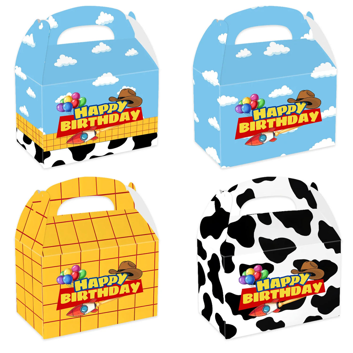 boîtes bonbons vache nuages assiettes jetables sacs cadeaux guirlande thème anniversaire ballons cowboys