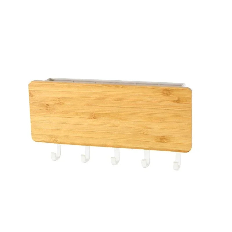 porte clés mural bois naturel moderne crochets clips adhésifs boîte stylos gris métallique