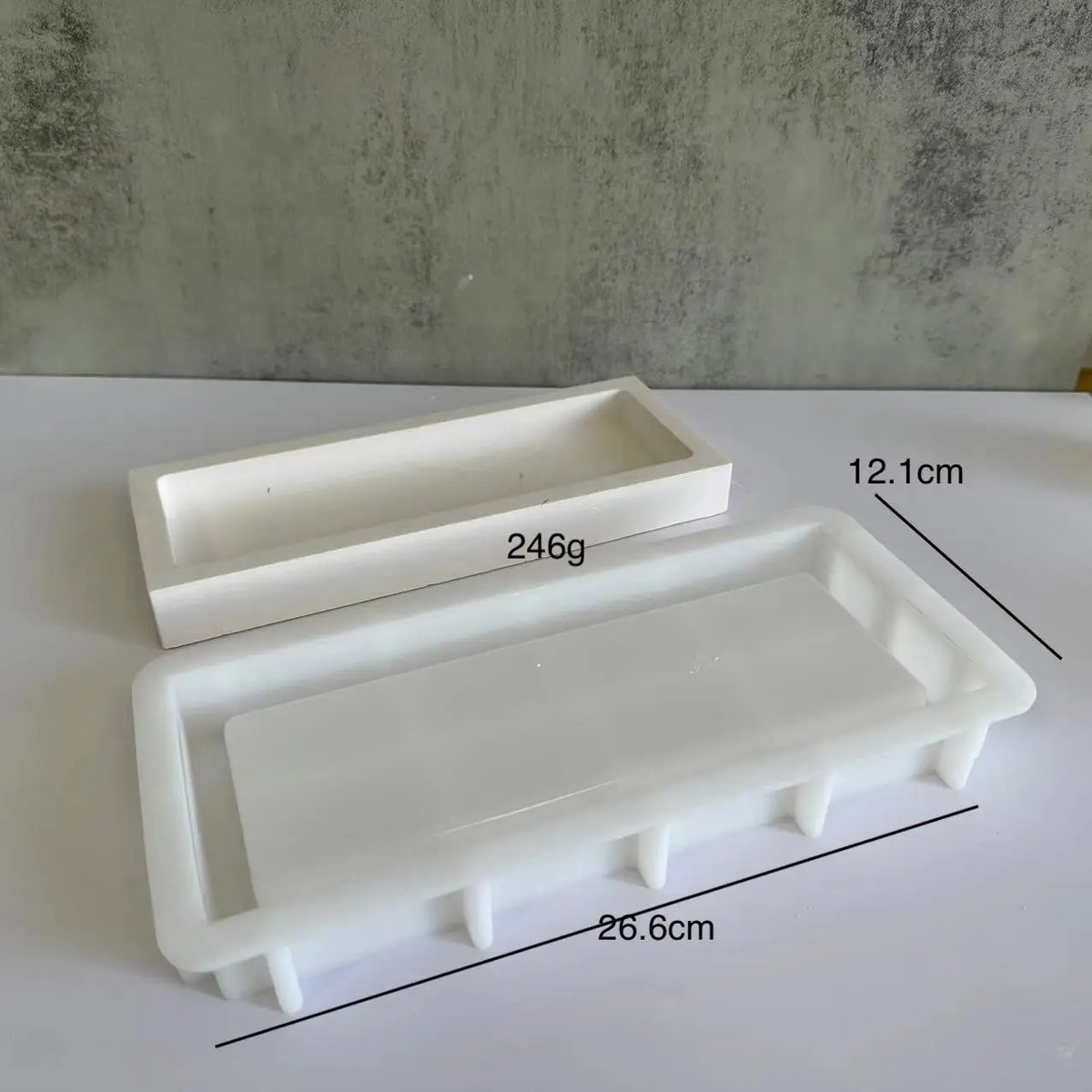 moule silicone rectangulaire blanc gris minimaliste industriel bougie parfumée plat rangement aspect brut légèrement