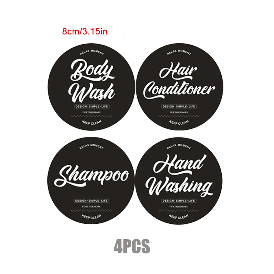 étiquettes imperméables bouteilles douche shampooing gel savon lotion minimaliste salle bain decoration fixations murales