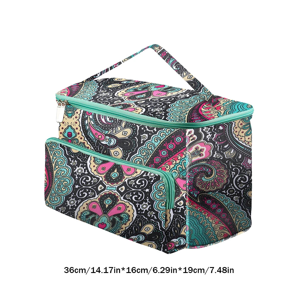 Sac rangement laine moderne noir rouge fleurs poignée amovible crochet pelotes mesures pratique