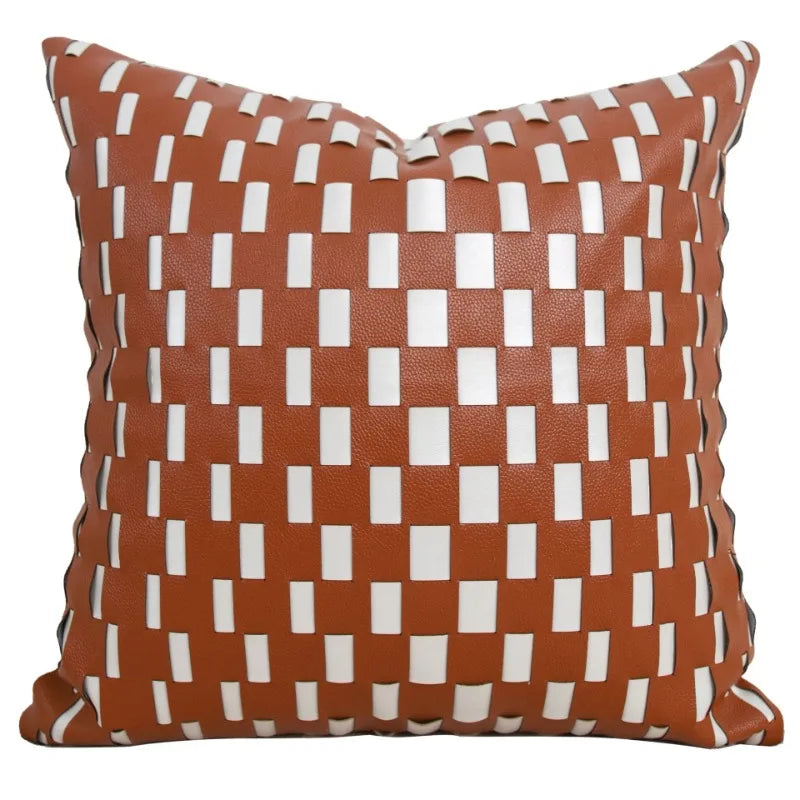 housse coussin carré orange motif géométrique moderne adhésif décoration intérieur