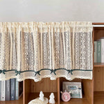 rideau vintage dentelle polyester opaque beige clair rubans noirs nœuds blancs cuisine salon petite