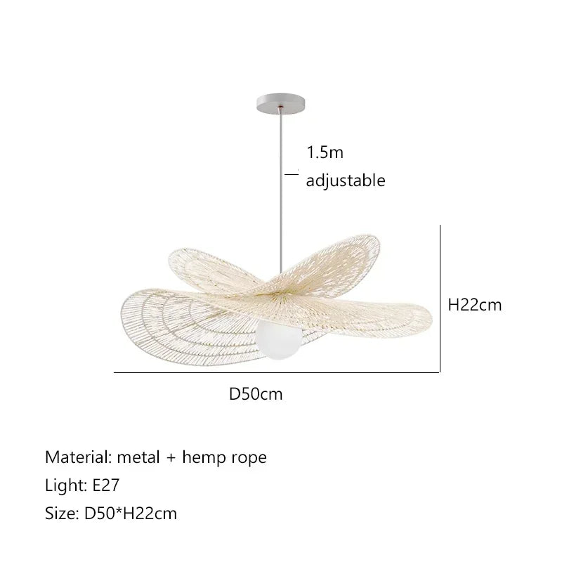 suspension lumineuse tressée wicker naturel moderne rustique salon chambre lumière chaîne métallique ampoule